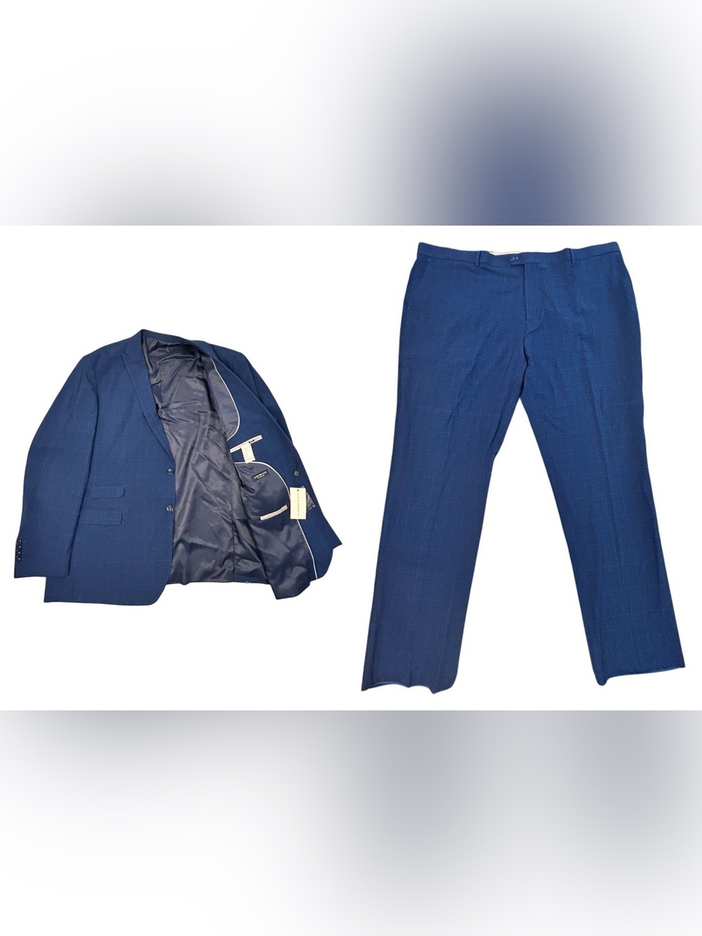 NEW Alain Dupetit Men's 3-Piece Navy Blue Suit Plaid 56R 50W Pant Vest Jacket